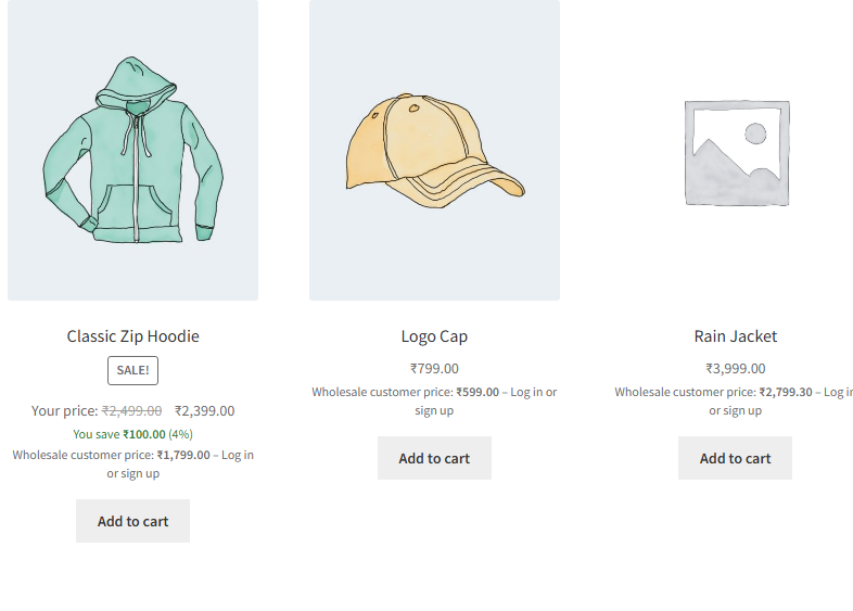 Category page for a guest showing the wholesale price teaser with Log in or sign up